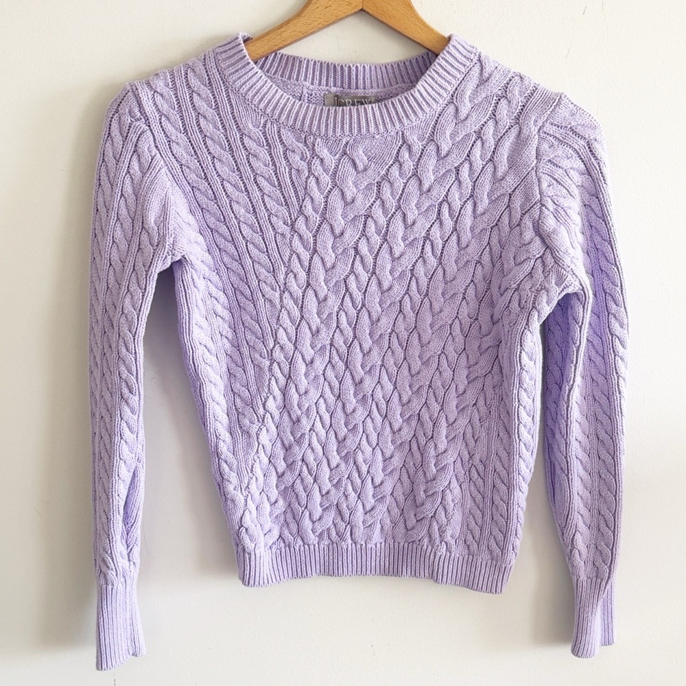 J.crew 100% cotton diagonal cable knit long sleeve crew neck sweater purple XS - Picture 2 of 7